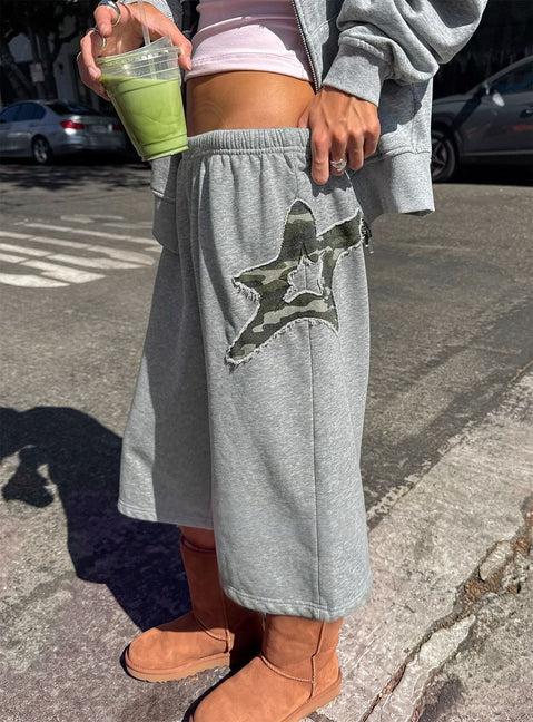 Chelzie Longline Applique Track Jorts Grey Marle / Camo