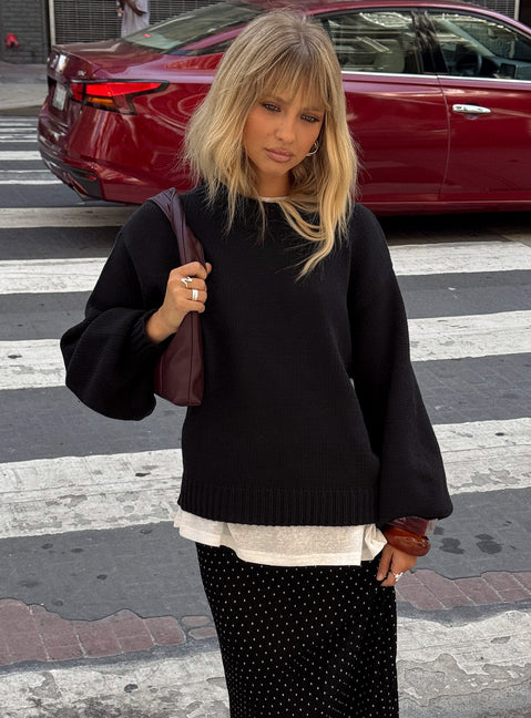 Harmony Balloon Sleeve Knit Jumper Black