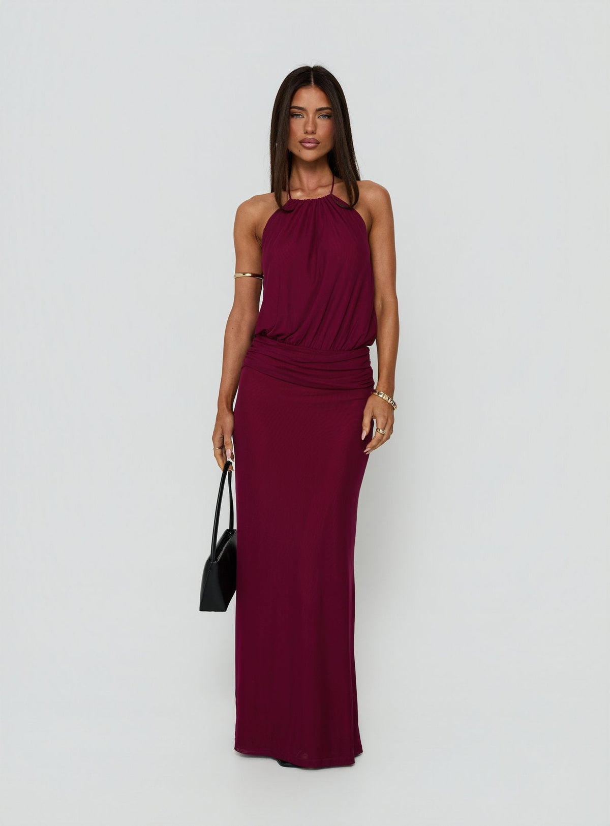 Casperina gerafftes Neckholder-Maxikleid Berry