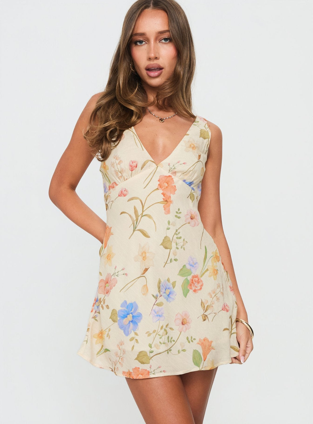 Pennie Bias Minikleid Creme / Blumenmuster