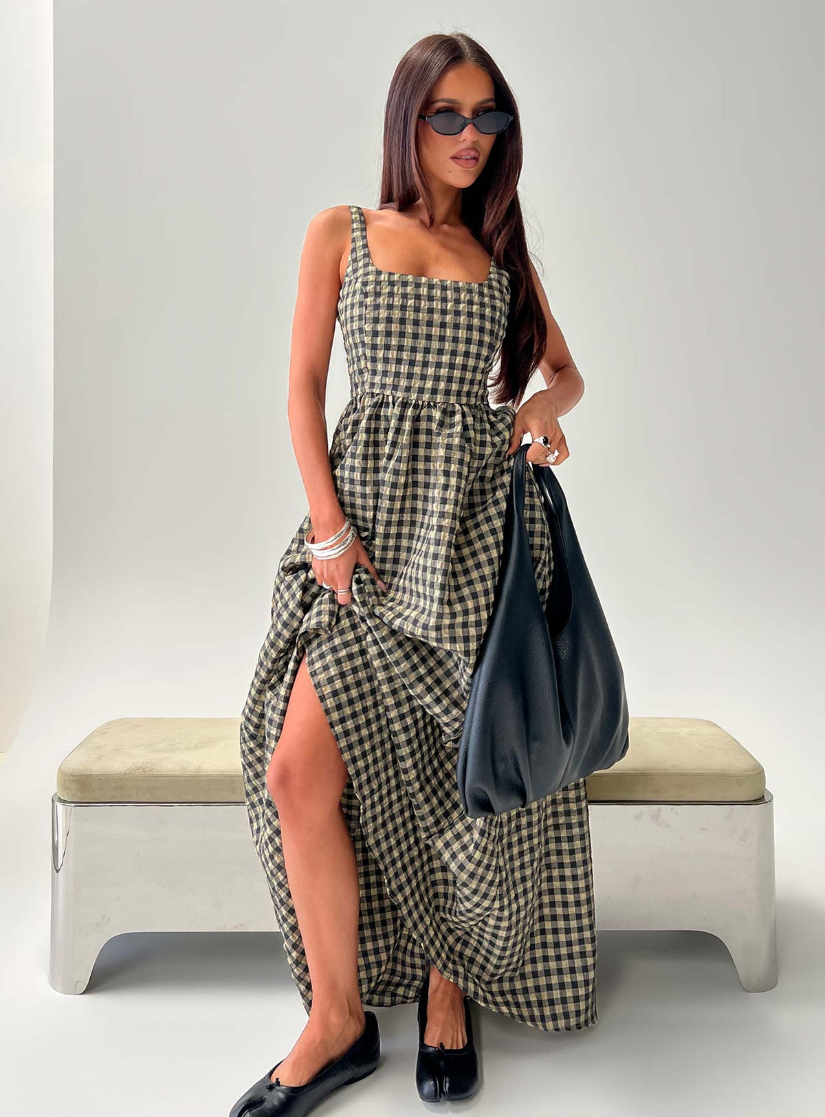 Maxikleid Cartmel Kariert Schwarz / Creme Petite