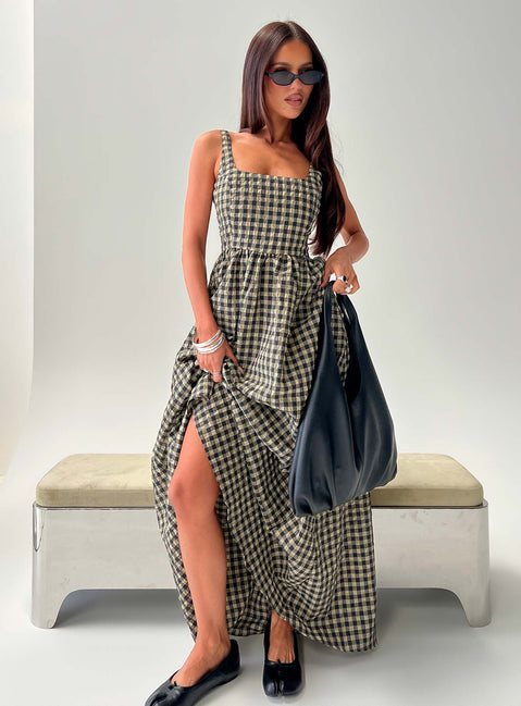 Maxikleid Cartmel Kariert Schwarz / Creme Petite