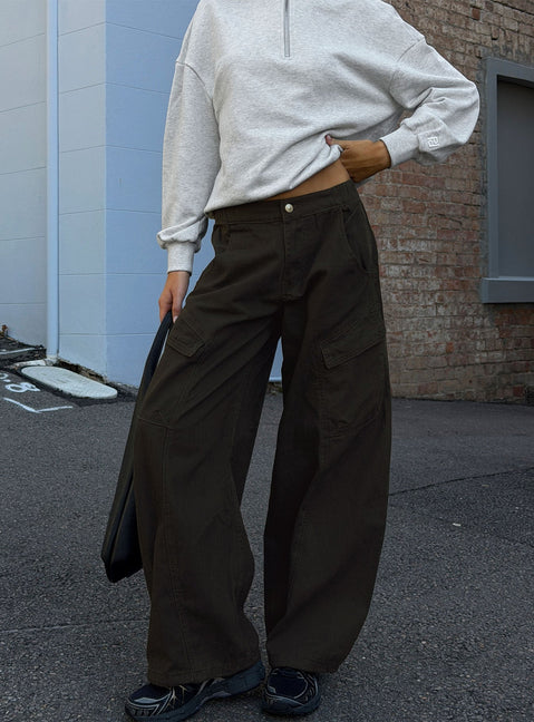Selective Memory Low-Rise Wide-Leg Cargohose Dunkelanthrazit