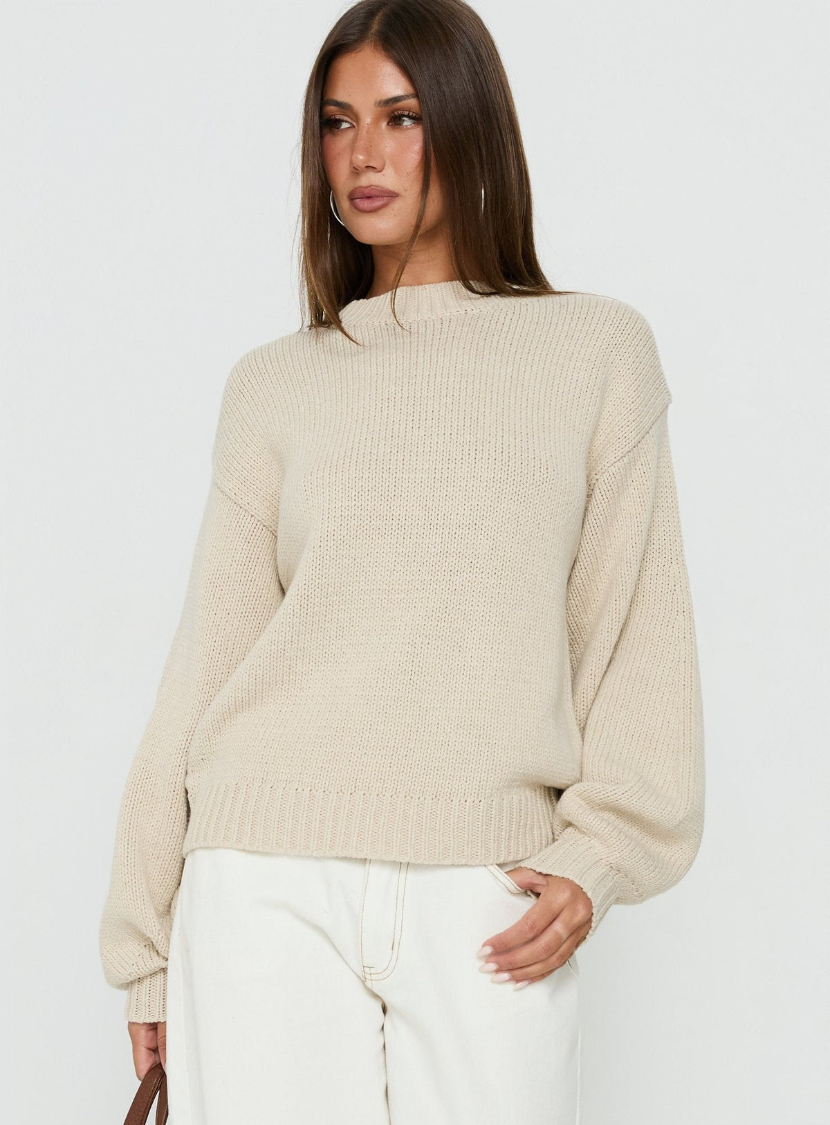 Harmony Balloon Sleeve Knit Jumper Beige