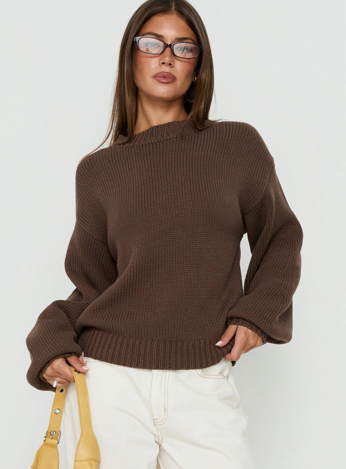Harmony Ballonärmel Strickpullover Dunkelbraun