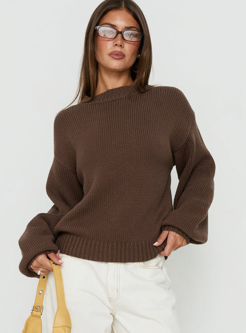 Harmony Ballonärmel Strickpullover Dunkelbraun