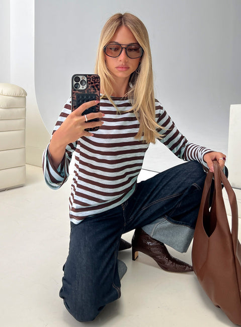 So Composed Langarmshirt mit U-Boot-Ausschnitt, blau gestreift