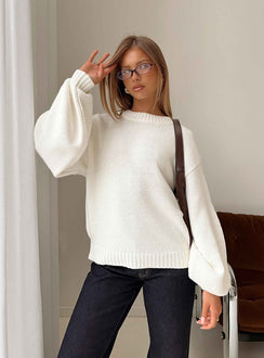 Harmony Strickpullover mit Ballonärmeln Weiß