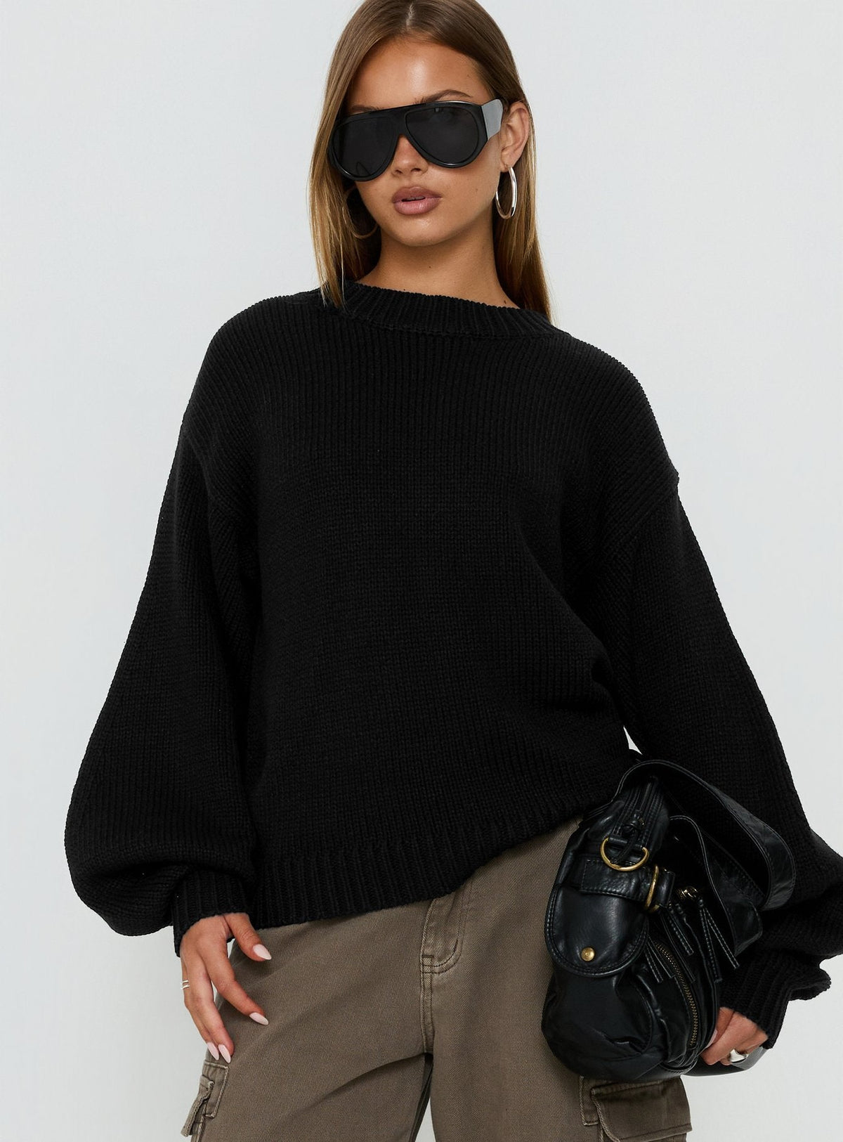 Harmony Balloon Sleeve Knit Jumper Black