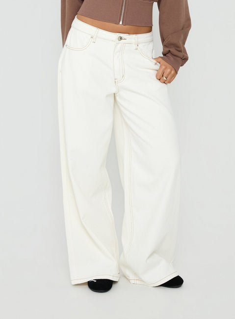 Naylor Mid Rise Wide Leg Jeans Creme