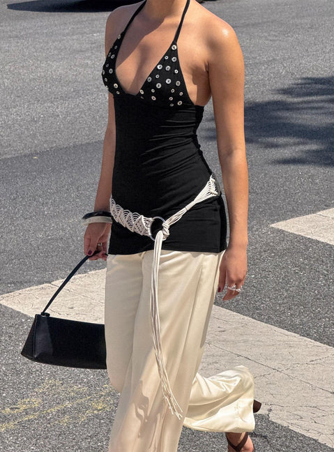 Chyna Halter-Minikleid mit Knopfleiste, Schwarz