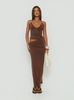Imeraldia Hardware Halter Maxi-Kleid Schokobraun