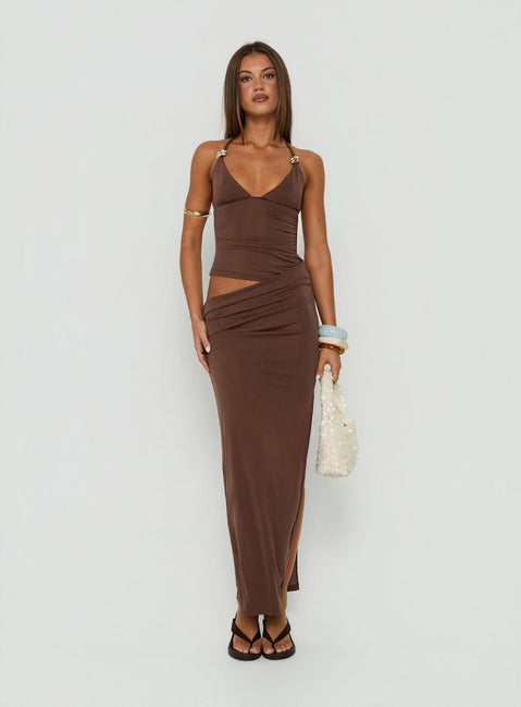 Imeraldia Hardware Halter Maxi-Kleid Schokobraun