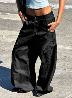 Selective Memory Low-Rise Wide-Leg Cargohose Dunkelanthrazit