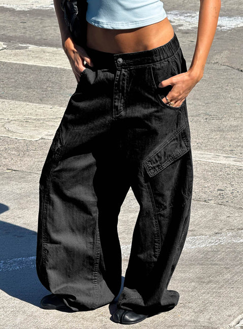 Selective Memory Low-Rise Wide-Leg Cargohose Dunkelanthrazit