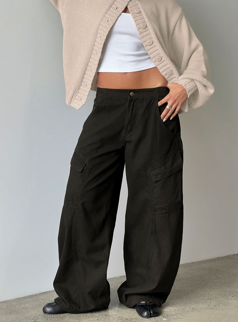 Selective Memory Low-Rise Wide-Leg Cargohose Dunkelanthrazit