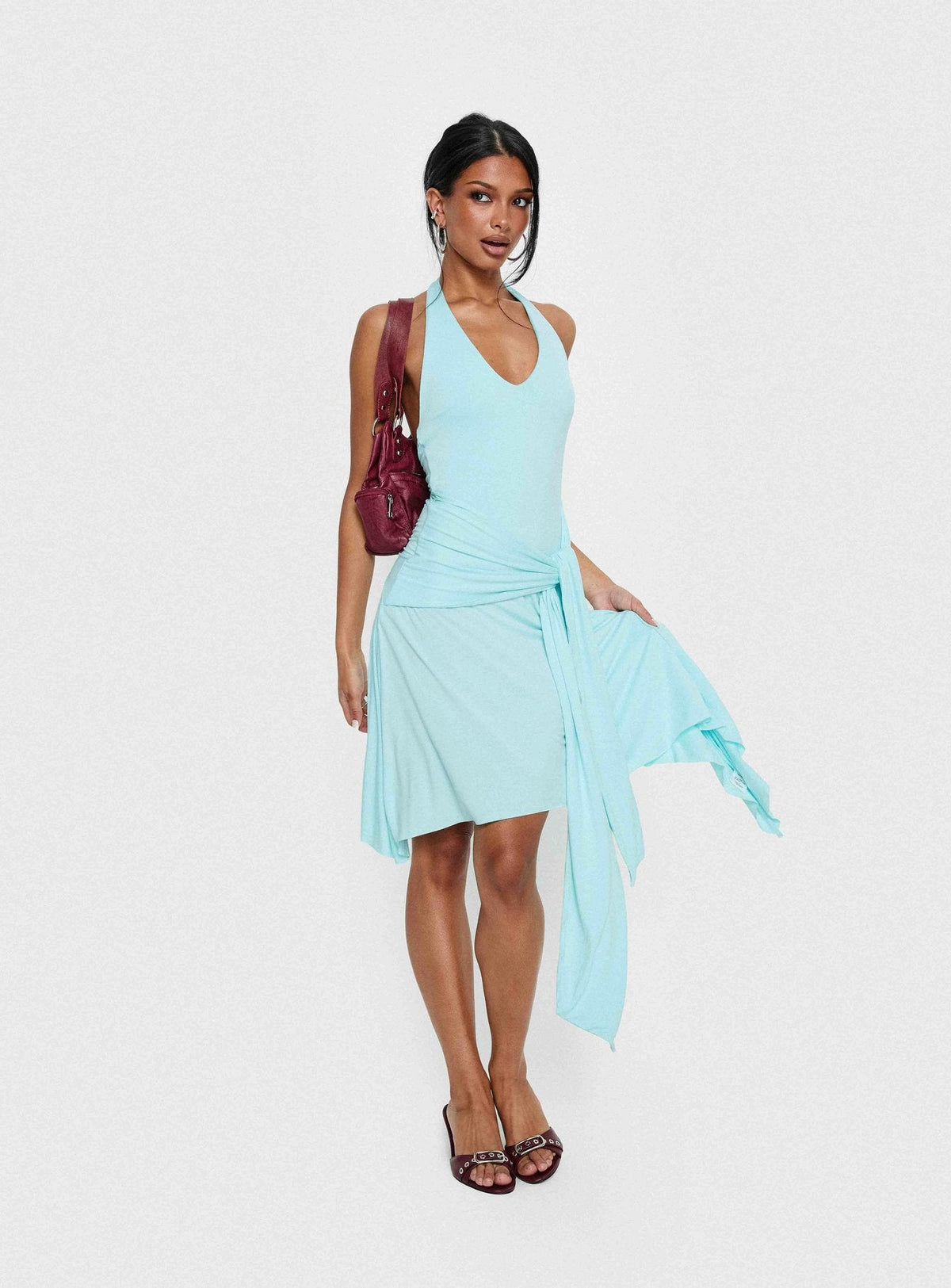 Moonlit Honey Asymmetrisches Neckholder-Jersey-Midikleid Türkis