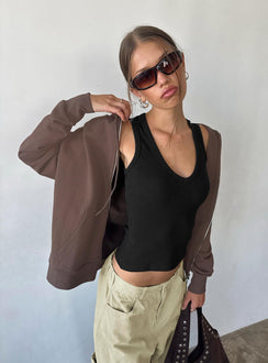 Showcasing the All Day Oversized Hoodie Mocha womens jumpers short length front view of model wearing Princess Polly