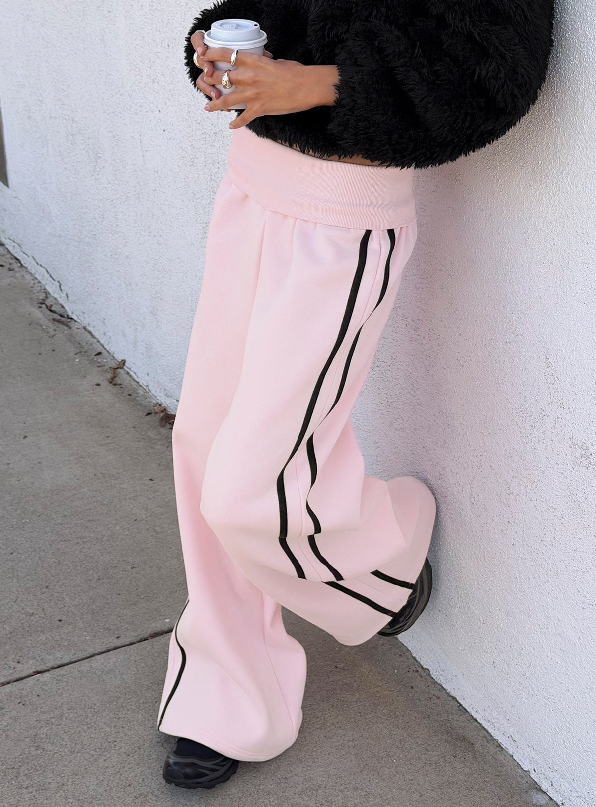Lockie Foldover Baggy Track Trousers Pink / Schwarz