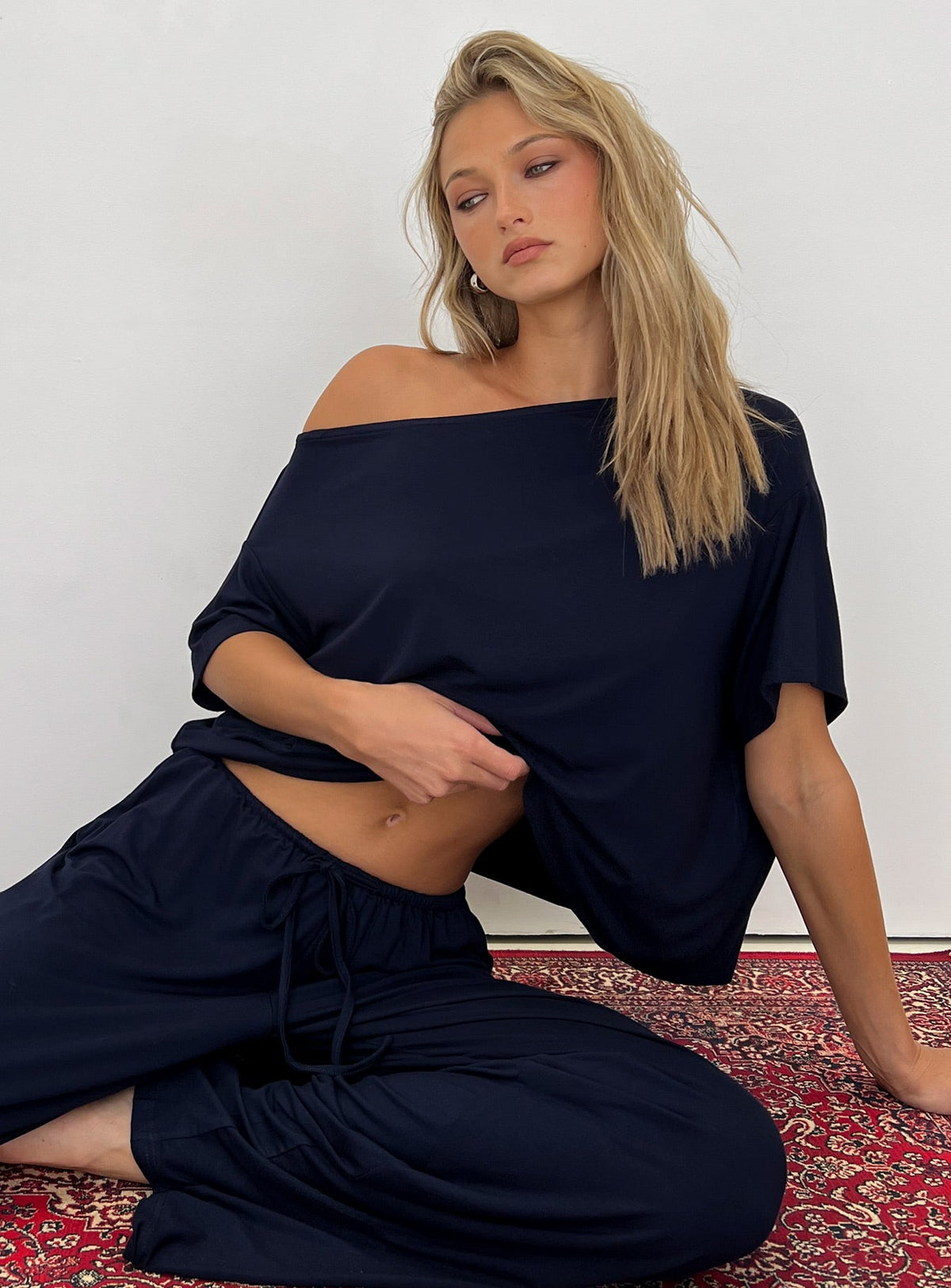 Cozy Hour Schlaf Relaxed Carmen-Oberteil Marineblau