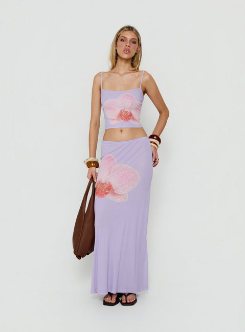 Discover the Golden Visions Maxi Skirt Purple Orchid womens-skirts in maxi length front view of model wearing Princess Polly