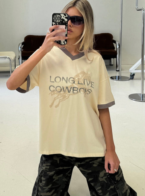 Lang lebe Cowboys V-Ausschnitt-T-Shirt Butter