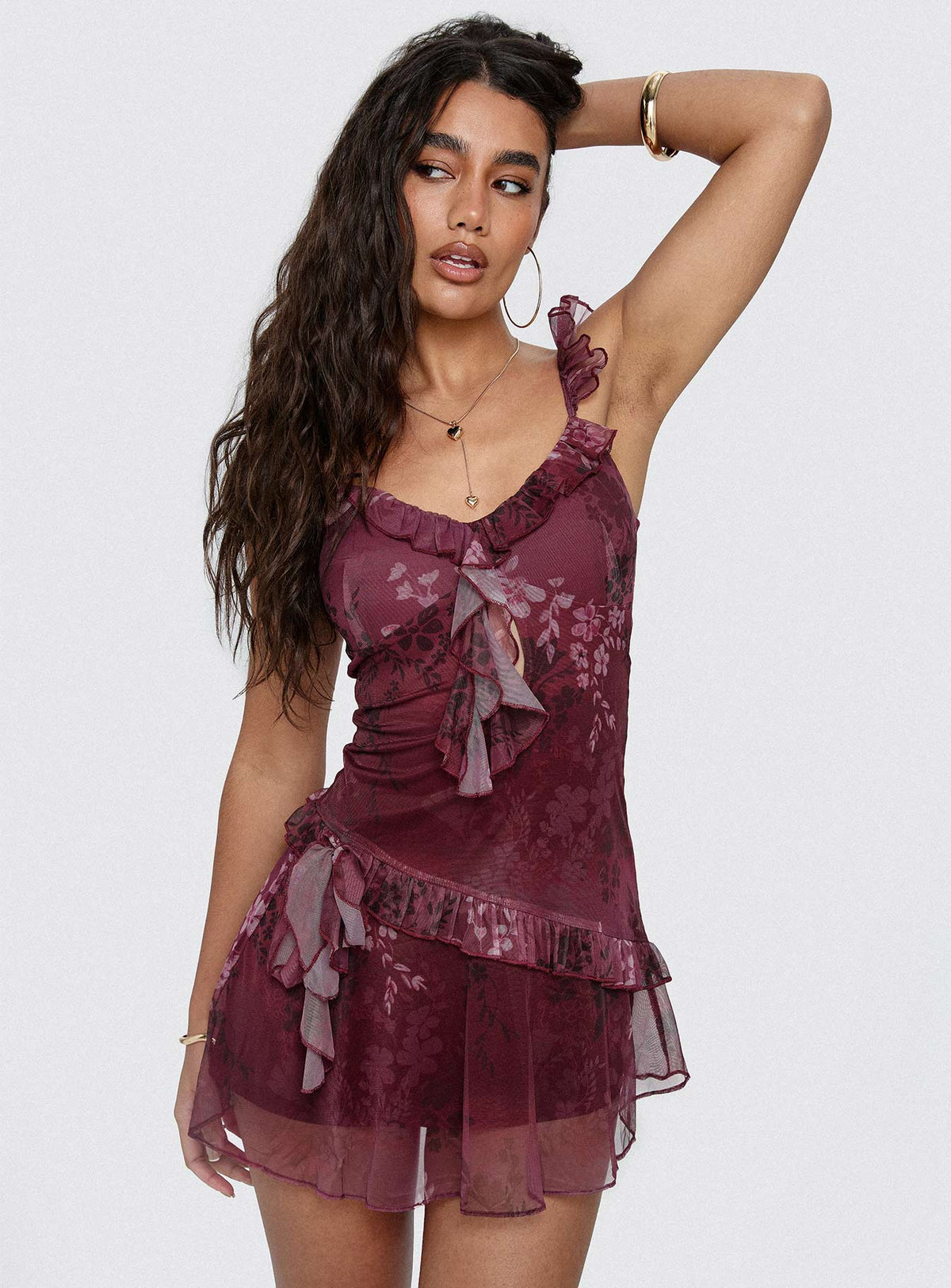 Ballad Blumenrüschen-Minikleid Mehrfarbig