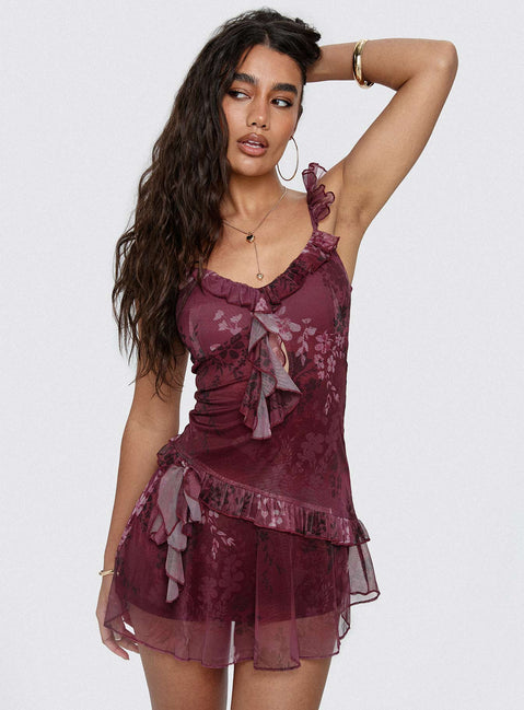 Ballad Blumenrüschen-Minikleid Mehrfarbig