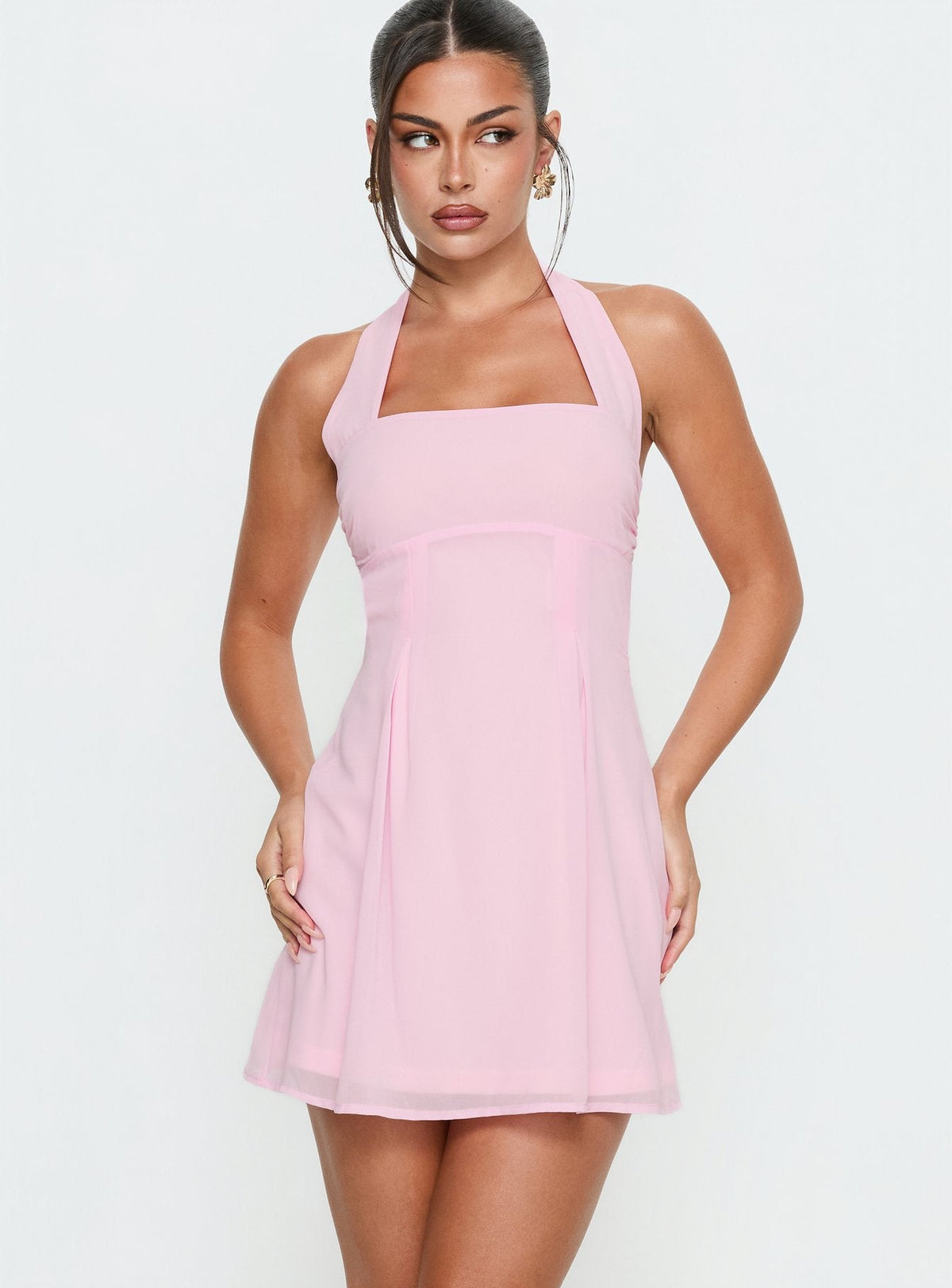 Rosamie Neckholder-Minikleid Zartrosa