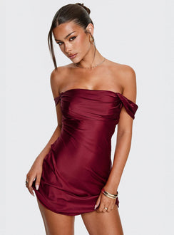 Zabbarra Off-Shoulder Minikleid Bordeauxrote