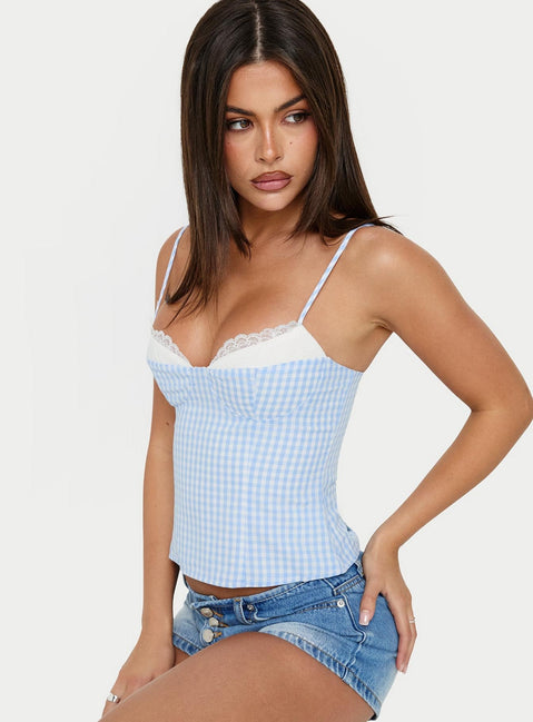 Baby Steps Camisole-Top mit gespleißtem Brustdetail, blau kariert