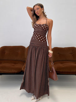 Marguerite Halter Maxikleid Braun Tupfen