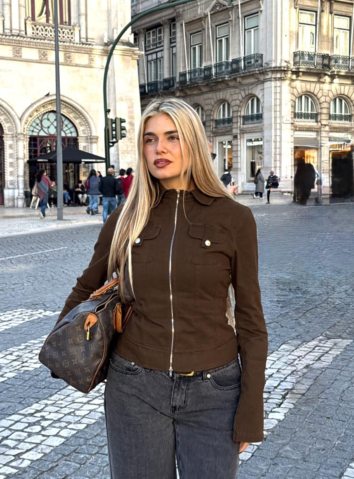 Kelehan Langarmjacke mit Reißverschluss vorne, Stonewashed-Braun