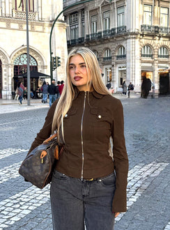 Kelehan Langarmjacke mit Reißverschluss vorne, Stonewashed-Braun