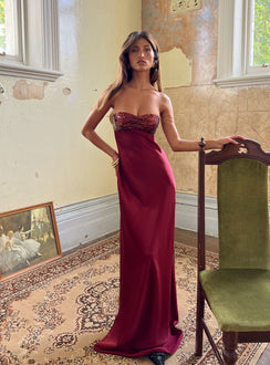 See The Vision Pailletten Bust Trägerloses Maxikleid Bordeauxrote