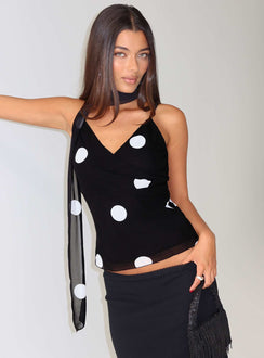 Jenae Schal Detail Cami Top Schwarz / Weiß Polka