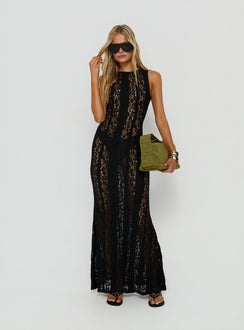 Laurenza Sheer-Spitzen-Maxikleid Schwarz