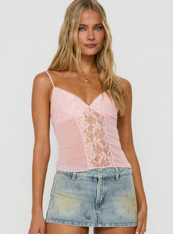 Andris Cami-Top mit Spitzenbesatz, Rosa