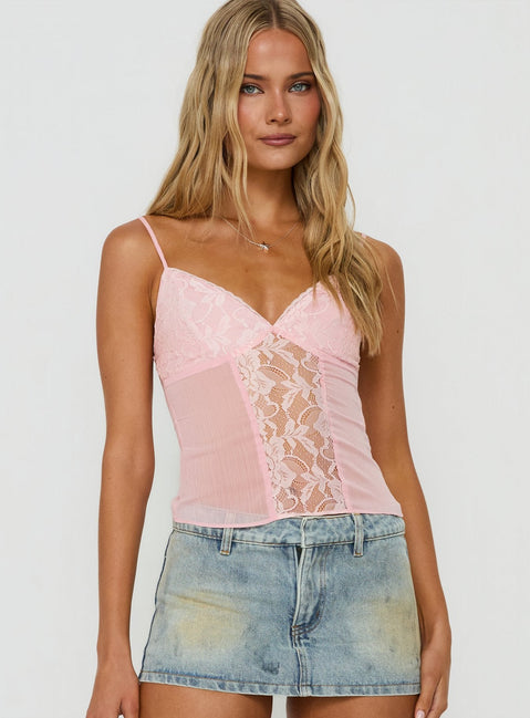 Andris Cami-Top mit Spitzenbesatz, Rosa