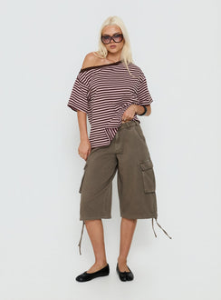 Settle Down One-Shoulder-Top Rosa/Schoko gestreift