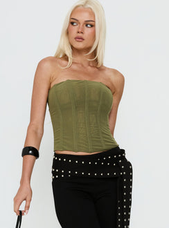 Oscuro Longline Mesh-Korsettoberteil Khaki