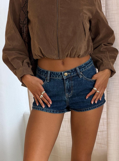 Dreamful Low Rise Mini-Jeans-Shorts, Dunkelblaue Waschung, Groß