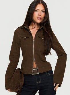 Kelehan Langarmjacke mit Reißverschluss vorne, Stonewashed-Braun