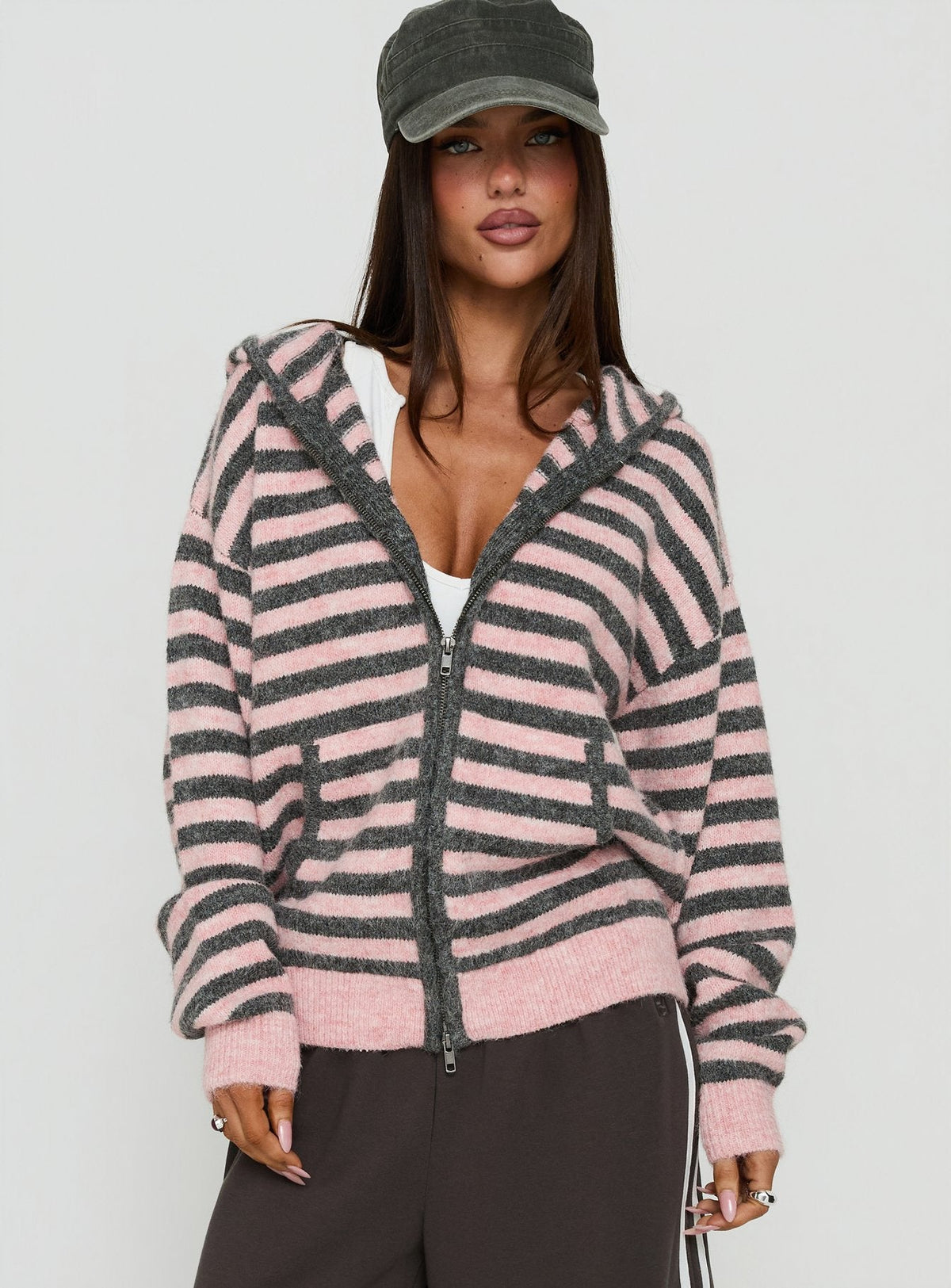 Aubry Oversized Hoodie aus Strick mit rosa Streifen