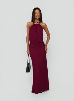 Casperina gerafftes Neckholder-Maxikleid Berry