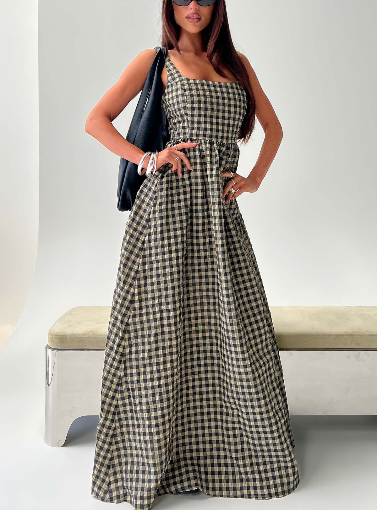 Maxikleid Cartmel Kariert Schwarz / Creme Petite