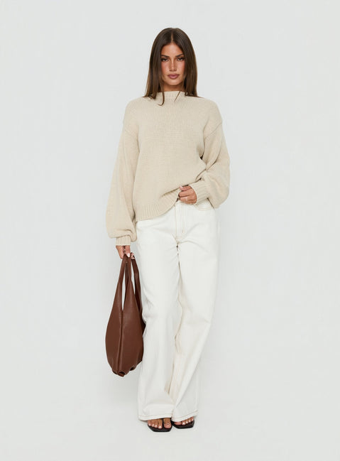 Harmony Balloon Sleeve Knit Jumper Beige