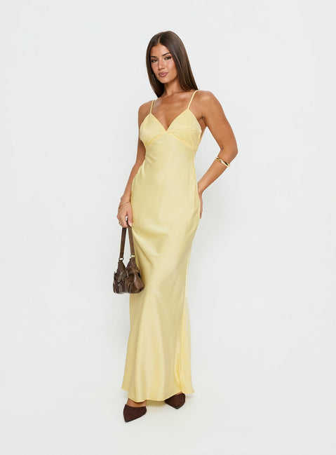 Flip A Switch Satin-Spitzen-Unterkleid-Maxikleid Butter