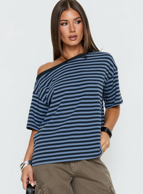 Settle Down One Shoulder Oberteil blaue Streifen
