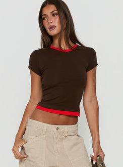 Journee High V Spliced Tee Schokobraun / Rot